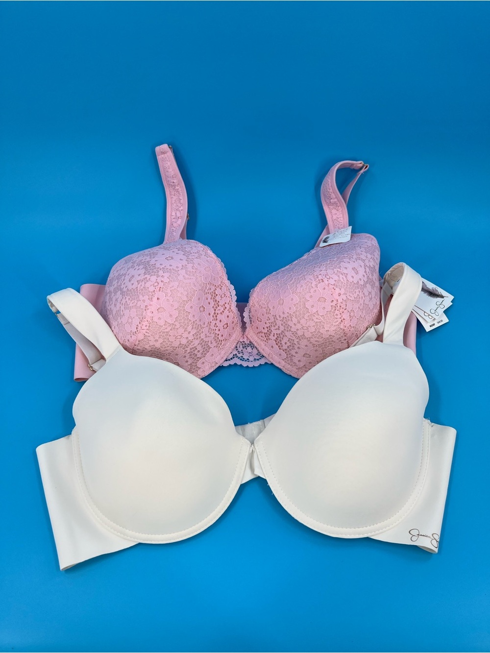 NWT Jessica Simpson 2 Pack Lace & Smooth Underwire Bras Pink Beige 40C MSRP $64